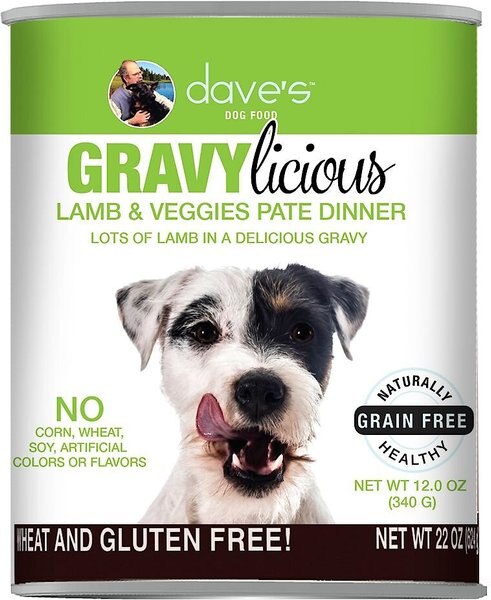 Dave's Pet Food Gravylicious Lamb and Veggies Grain-Free Wet Dog Food， 12-oz can， case of 12