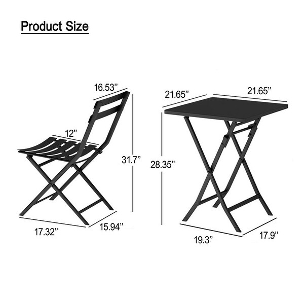 3 Piece Patio Bistro Set of Foldable SquareTable and Chairs