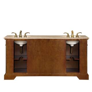 Silkroad Exclusive 72 in. W x 22 in. D Vanity in Dark Chestnut with Stone Vanity Top in Travertine with Ivory Basin LTP0176TUIC72