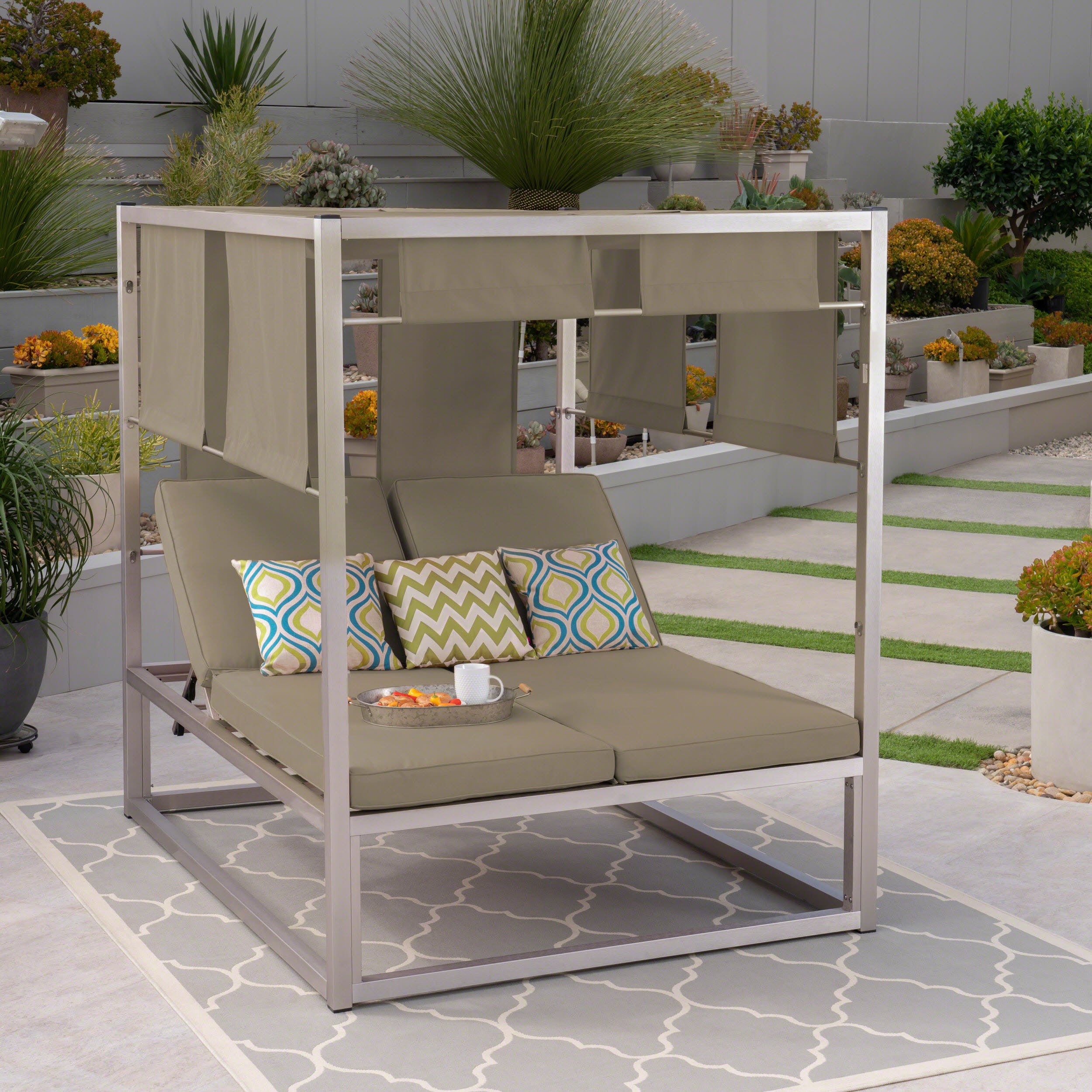 Amos Outdoor Aluminum Daybed with Canopy