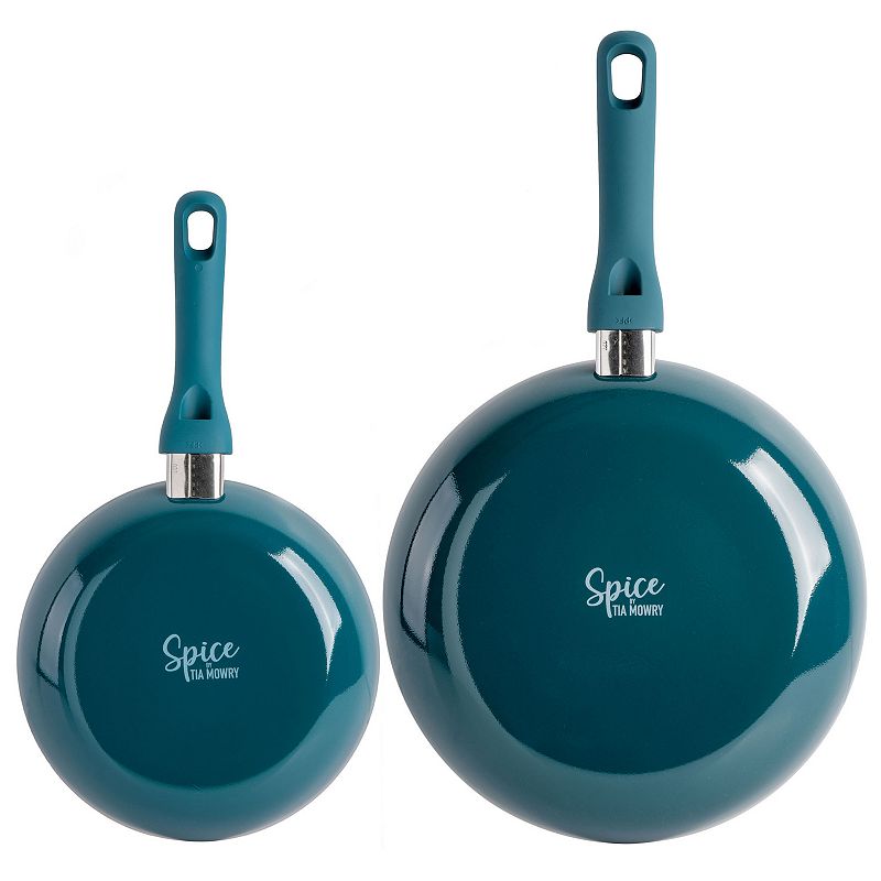 Spice by Tia Mowry Savory Saffron 2 Piece Ceramic Nonstick Aluminum Frying Pan Set in Teal