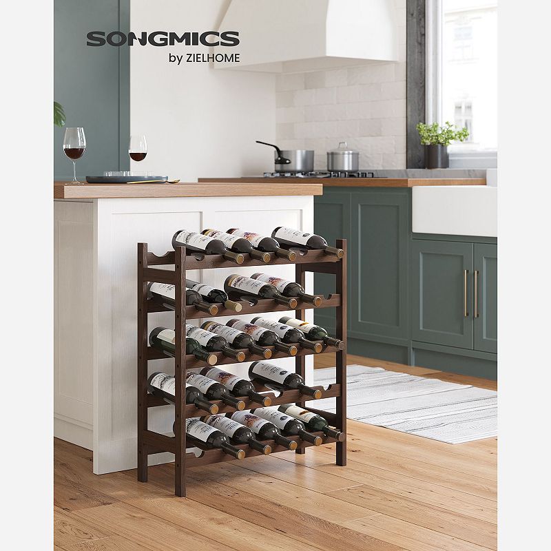 30-Bottle Wine Rack， 5-Tier Freestanding Floor Wicker Wine Holder， Display Stand Shelves， Wave Bars