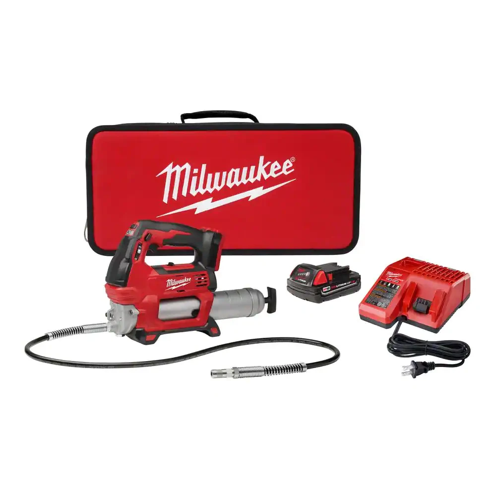 Milwaukee M18 18-Volt Lithium-Ion Cordless Grease Gun 2-Speed With (1) 1.5Ah Batteries， Charger， Tool Bag