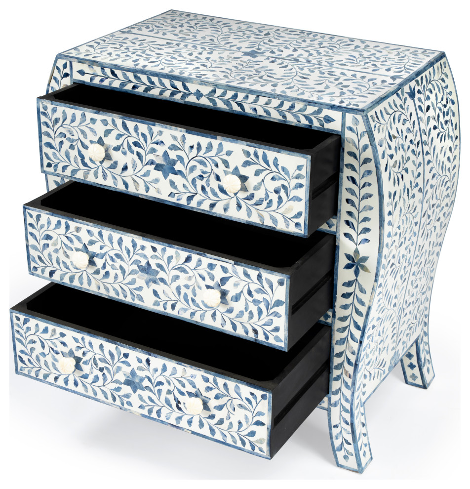 Trubadur Blue and White Bone Inlay 3 Drawer Chest   Mediterranean   Accent Chests And Cabinets   by GwG Outlet  Houzz