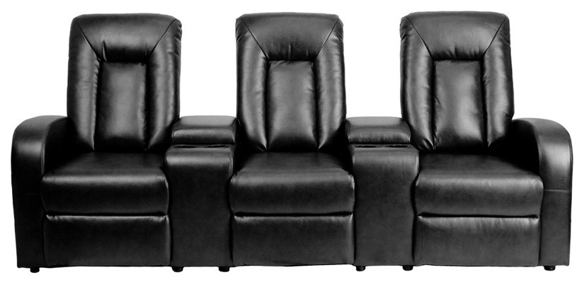 Eclipse Series 3 Seat Black Leather Theater Seating Unit With Cup Holders   Transitional   Theater Seating   by Homesquare  Houzz