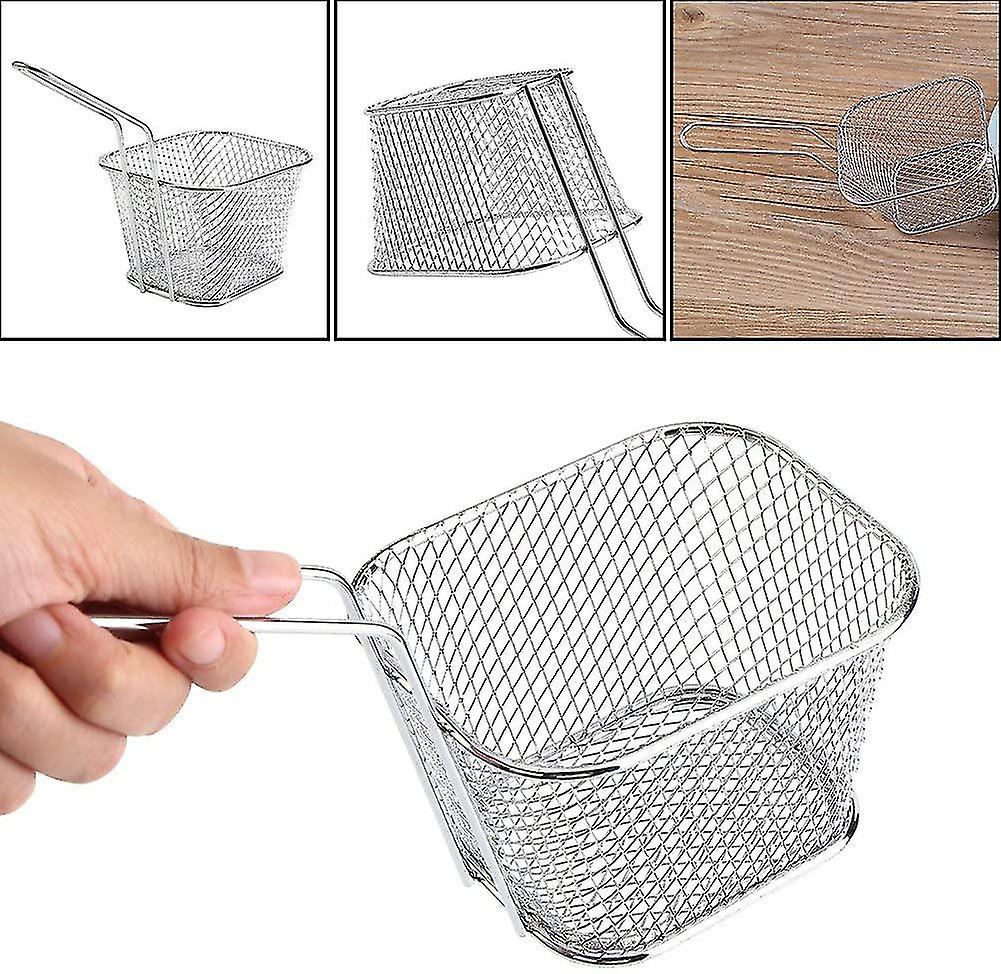 Mini Chip Serving Frying Baskets With Handle 8pcs Stainless Steel