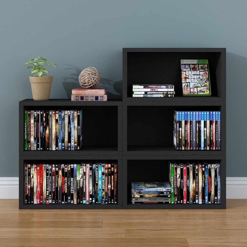 Way Basics Media Storage DVD Rack Stackable Organizer   Holds 30 PS5 Games DVDs Blu Rays (Black)