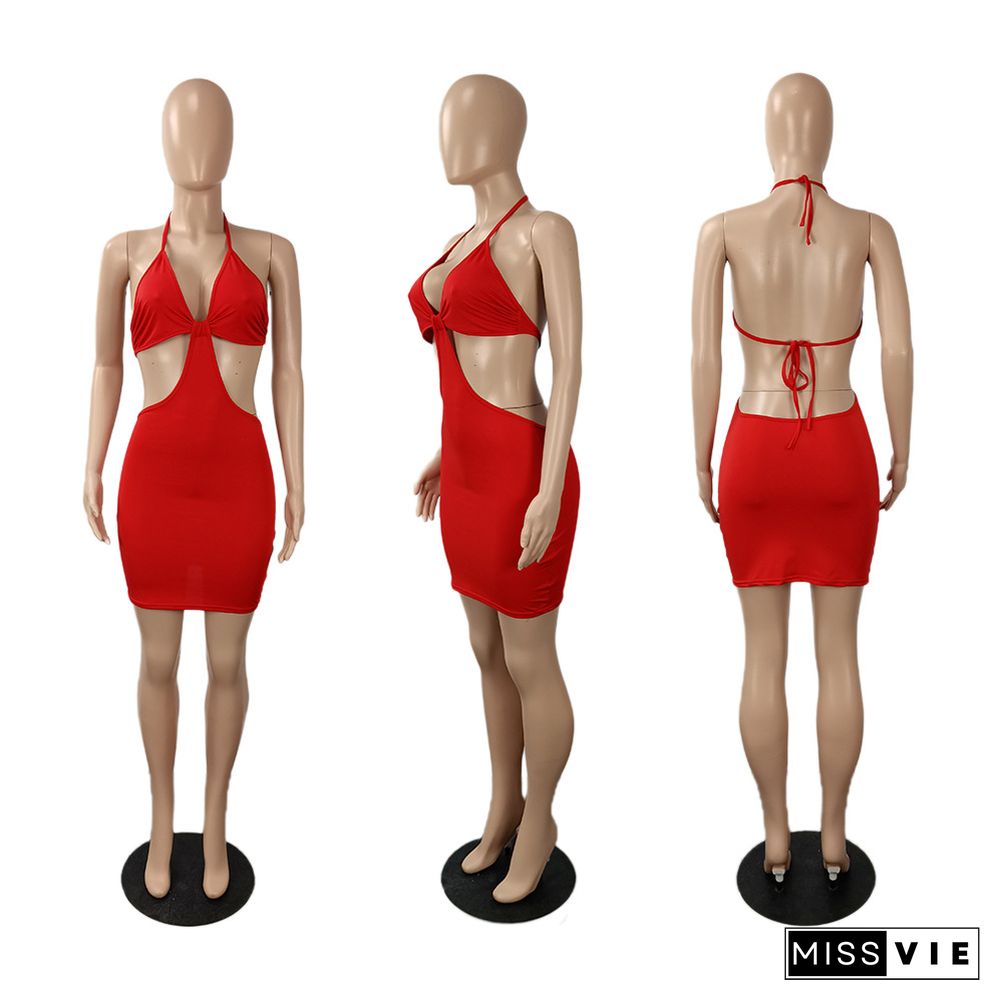 Backless Cut Out Spaghetti Strap Bodycon Sexy Dress