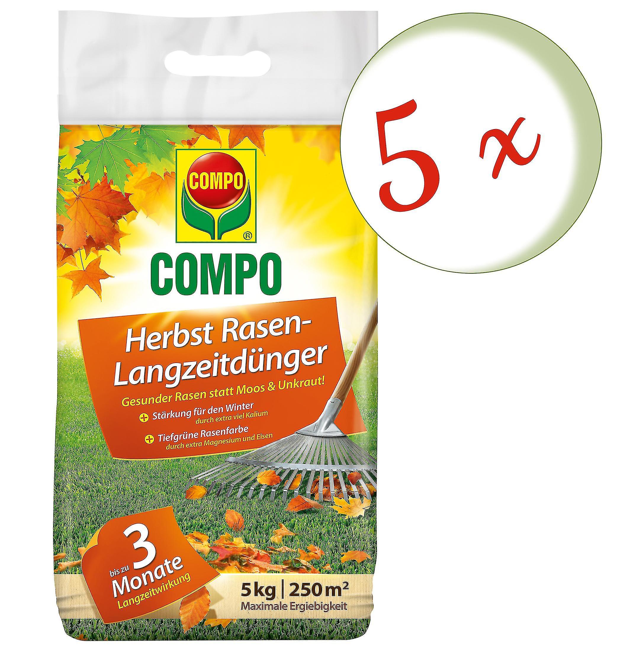 5 x COMPO Herbst Rasen-Langzeitd??nger， 5 kg