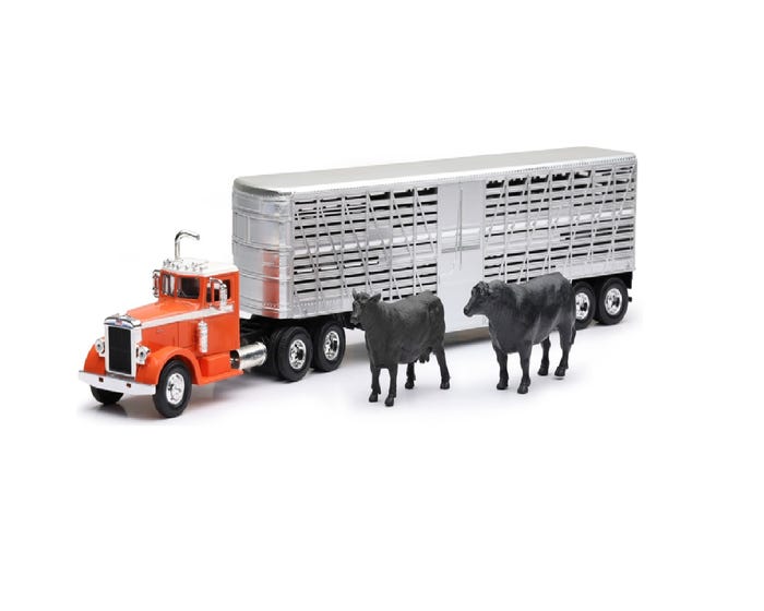 New Ray 1949 Peterbilt 380 Vintage Livestock Hauler With Cattle - SS-16116B