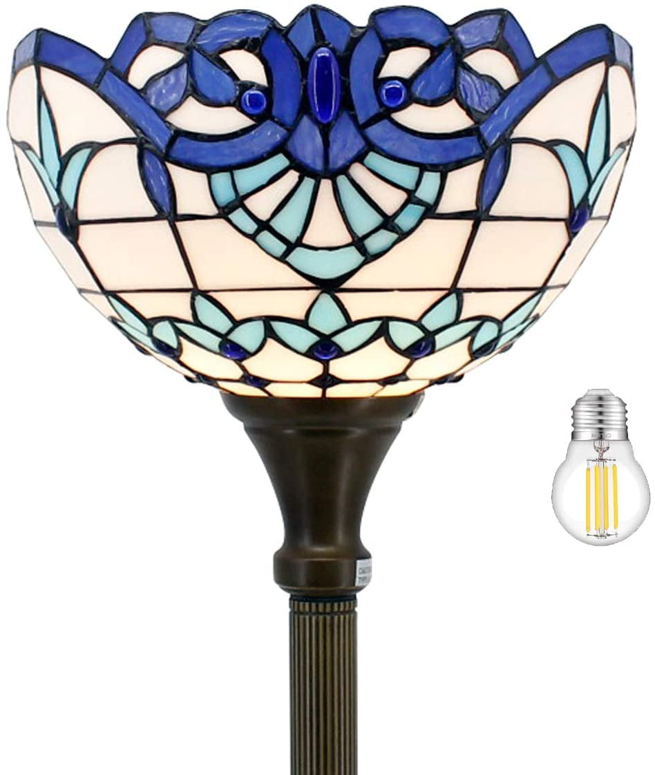 BBNBDMZ Tiffany Floor Lamp Navy Blue Baroque Stained Glass Light 12X12X66 Inches Pole Torchiere Standing Corner Torch Uplight Decor Bedroom Living Room  Office S003B Series