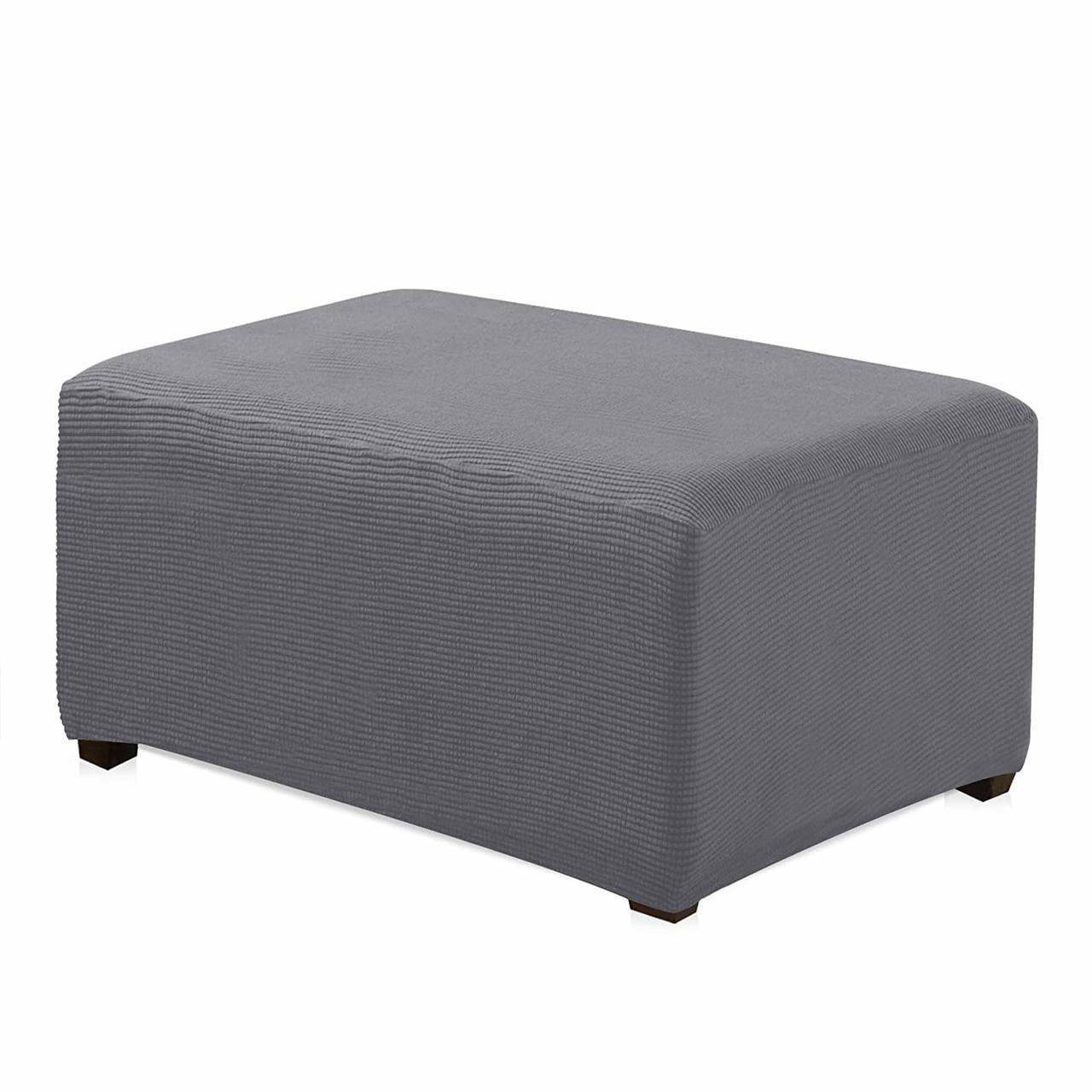 Enova Home Jacquard Polyester Stretch Washable Fabric Oversized Ottoman Slipcover (Light Grey)