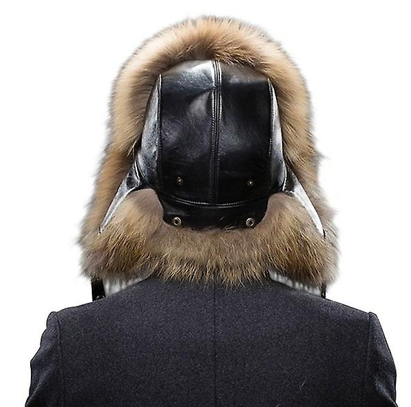 Men's Fur Hat Winter Warm Fur Cap Fox Fur Leather Russia Aviator Hats For Outdoor