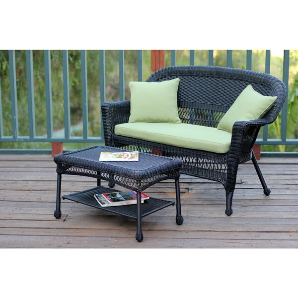 Black Wicker Loveseat and Coffee Table Set