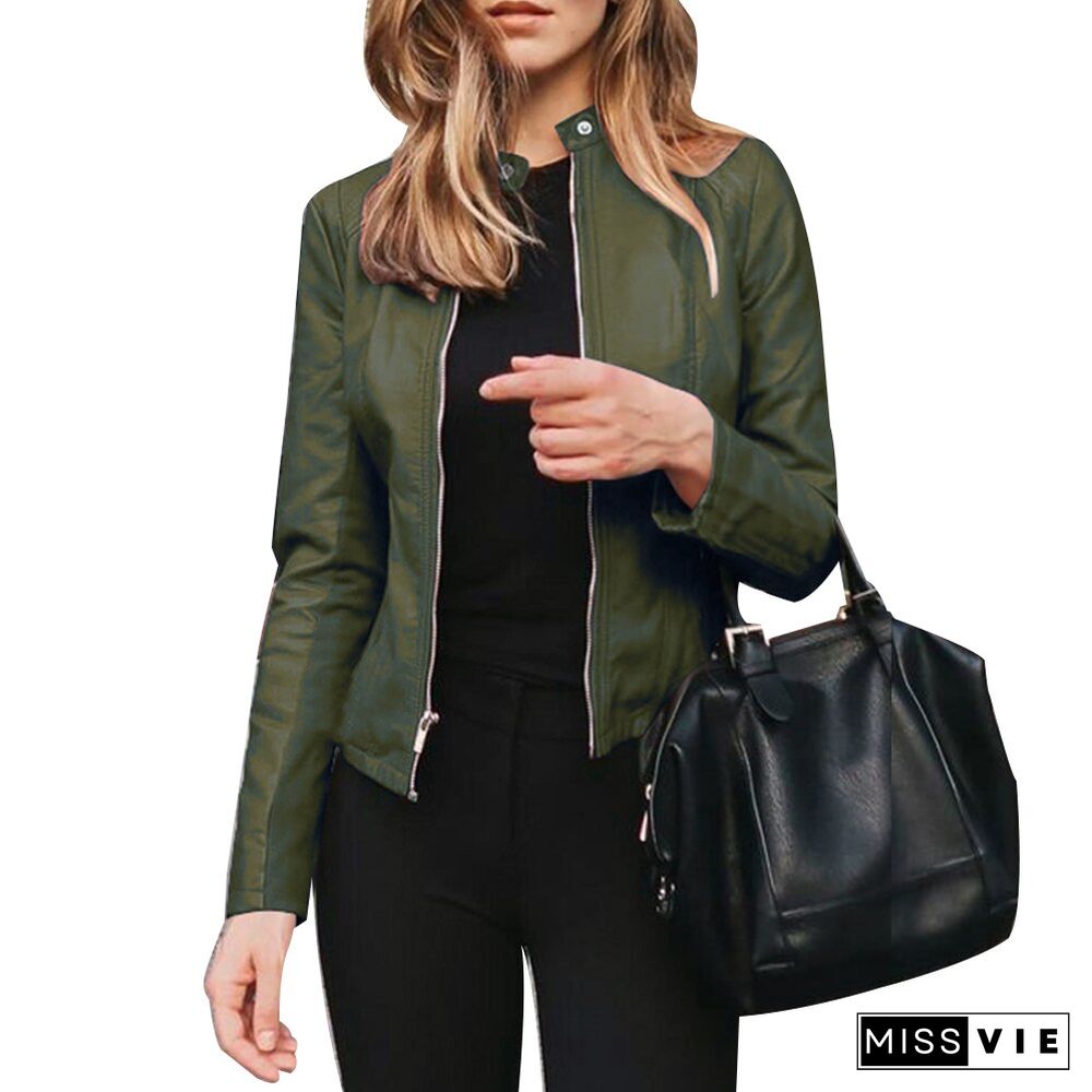 Elegant Zipper Leather Blazer For Women Business Work Fashion Long Sleeve Jacket Slim Suit Office Ladies Coat Autumn Streetwear