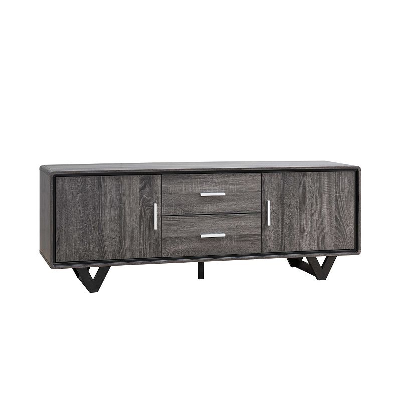 FC Design Distressed Grey and Black 60W TV Stand with 4 Drawers and  2 Shelves