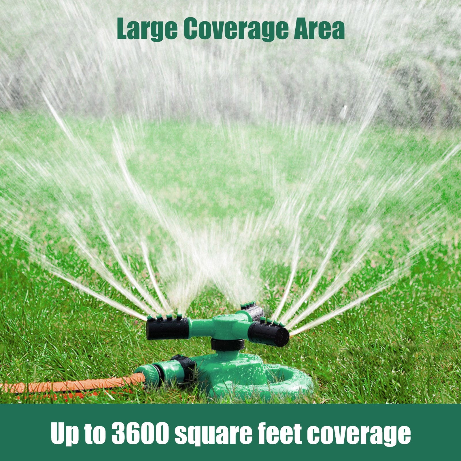 Lawn Sprinkler， EEEkit 3 Arms Automatic Garden Water Sprinkler， 360° Rotating Yard Irrigation System Cover Large Area， Green