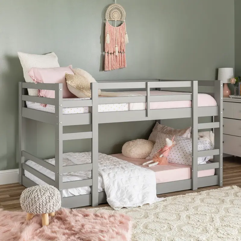 Gray Low Twin-over-Twin Bunk Bed - Walker Edison