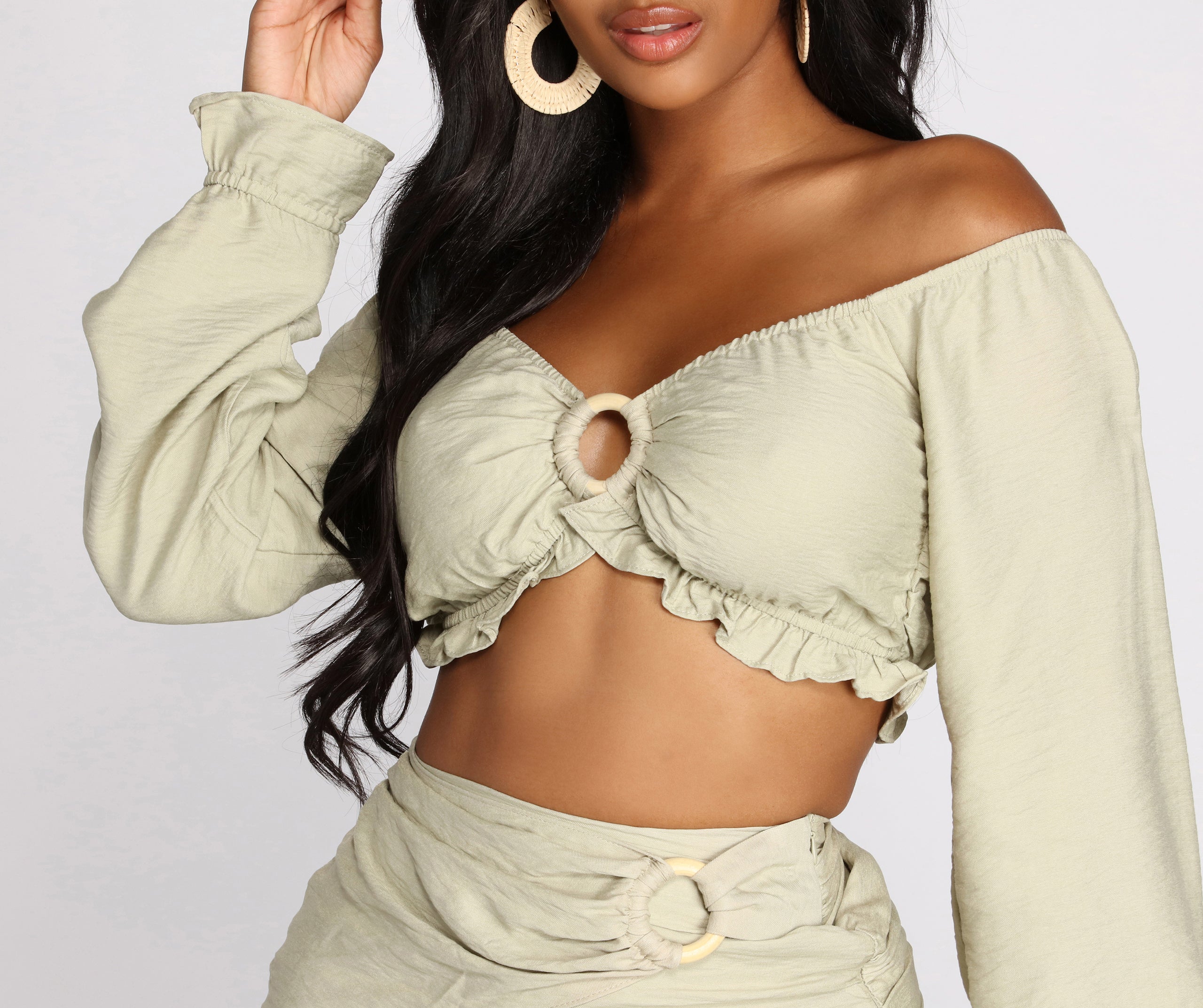 Endless Summer O-Ring Ruffle Hem Crop Top