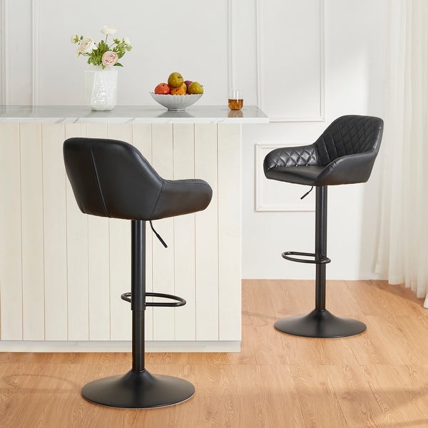 Glitzhome Set of 2 Modern Quilted Leatherette Adjustable Swivel Bar Stools