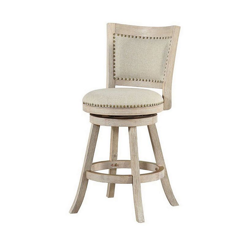 Curved Back Wooden Swivel Counter Stool with Nailhead Trim， Gray