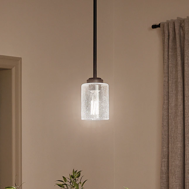 Kichler 44032BK Winslow Black Modern/Contemporary Seeded Glass Cylinder Mini Pendant Light