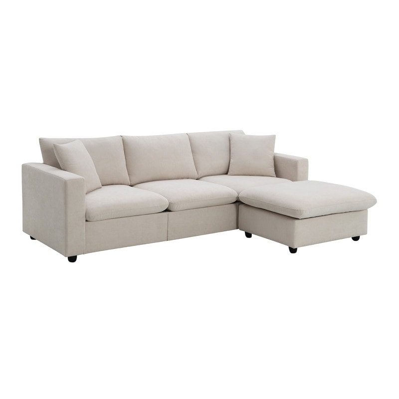 Convertible Sectional Sofa Couch  4 Seat L Shaped Sofa with Ottoman and 2 Free Pillows  Modern Sofa Couch for Living Room