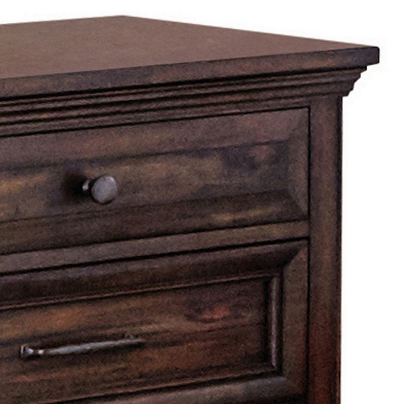 Oxy 30 Inch European Classic Nightstand， 3 Drawers， USB Ports， Wood， Brown