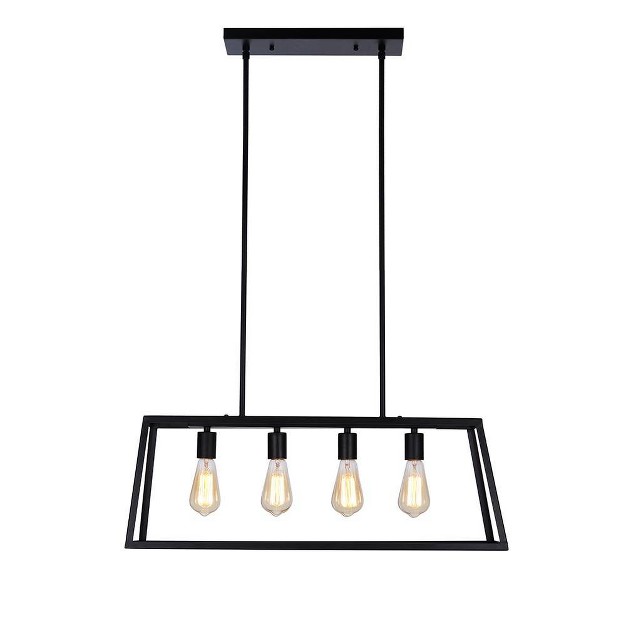 Industrial 4 light Rectangular Island Chandelier includes Led Light Bulb Matte Black Cresswell Lighting