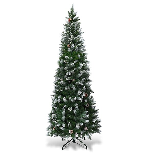 Artificial Pencil Christmas Tree Snow Flocked with Metal Stand