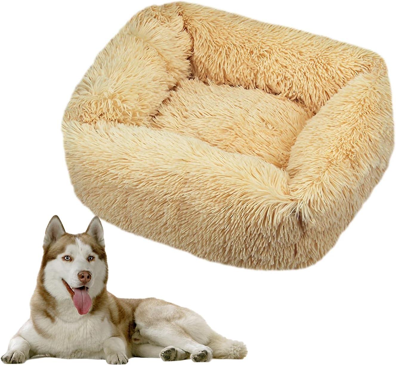 Dog Basket Rectangle Dog Cushion Plush Cat Bed， Washable Cat Cushion Plush Pet Bed Cushion Suitable Warm For Autumn Winter Use (m，beige)