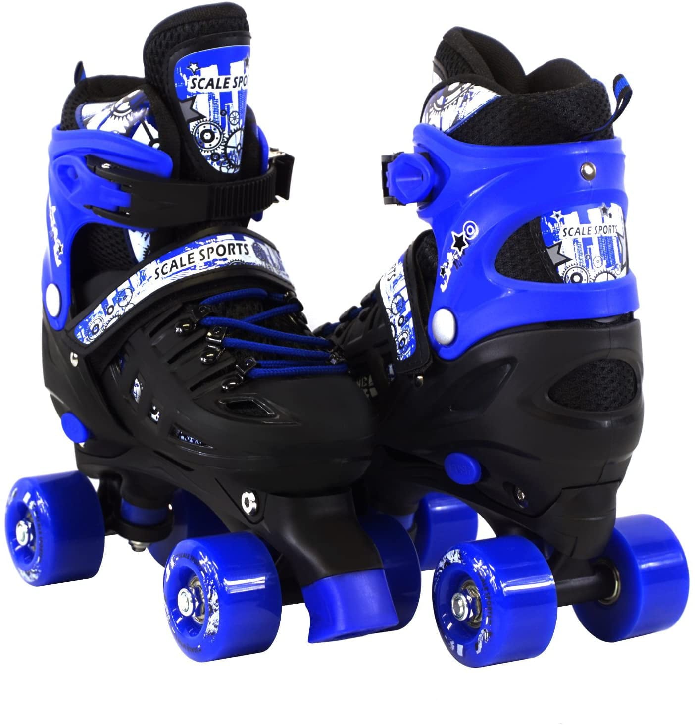 Adjustable Blue Quad Roller Skates For Kids Large Sizes