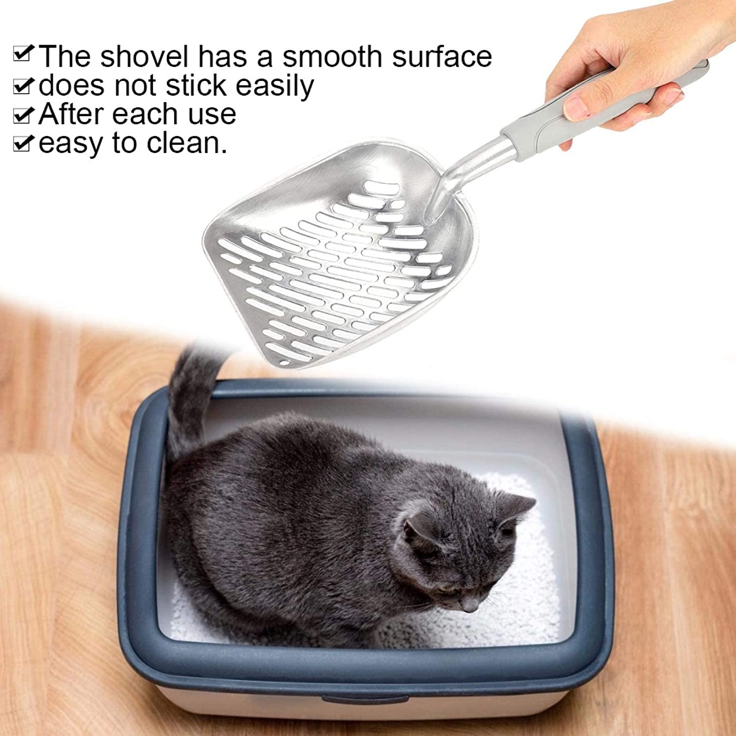 Velaurs Cat Litter Scoop， Stainless Steel Metal Cat Litter Scooper Cat Litter Sifter Pet Scoop with Handle for Litter Box， Grey