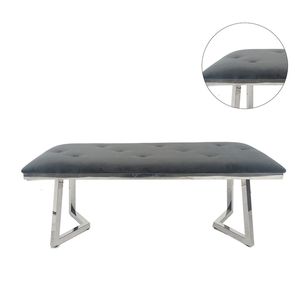 Velvet Dining Bench in Gray Finish