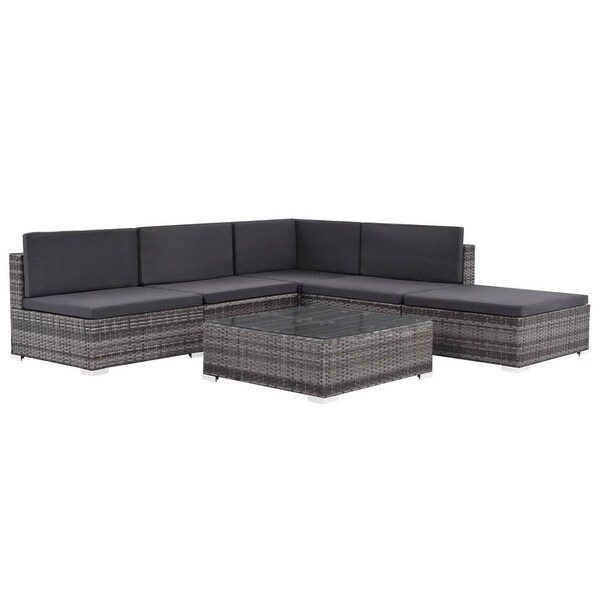 vidaXL 6 Piece Patio Lounge Set with Cushions Poly Rattan Gray