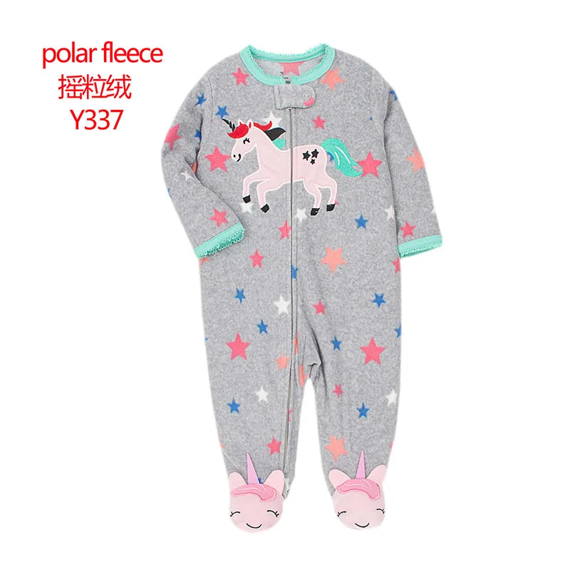 Docinmom 2023 Baby Warm Clothes Fleece Romper Cartoon Fox Unicorn Dinosaur Sleepwear New Born Bebe Clothing Jumpsuit Coverall