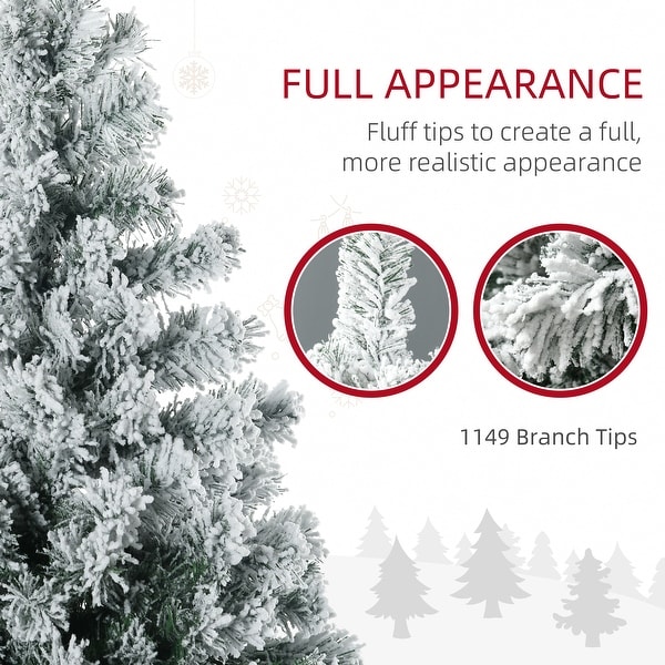 HOMCOM 7.5ft Tall Prelit Artificial Christmas Tree Holiday Décor with 1149 Snow Flocked Branches，Steel Base