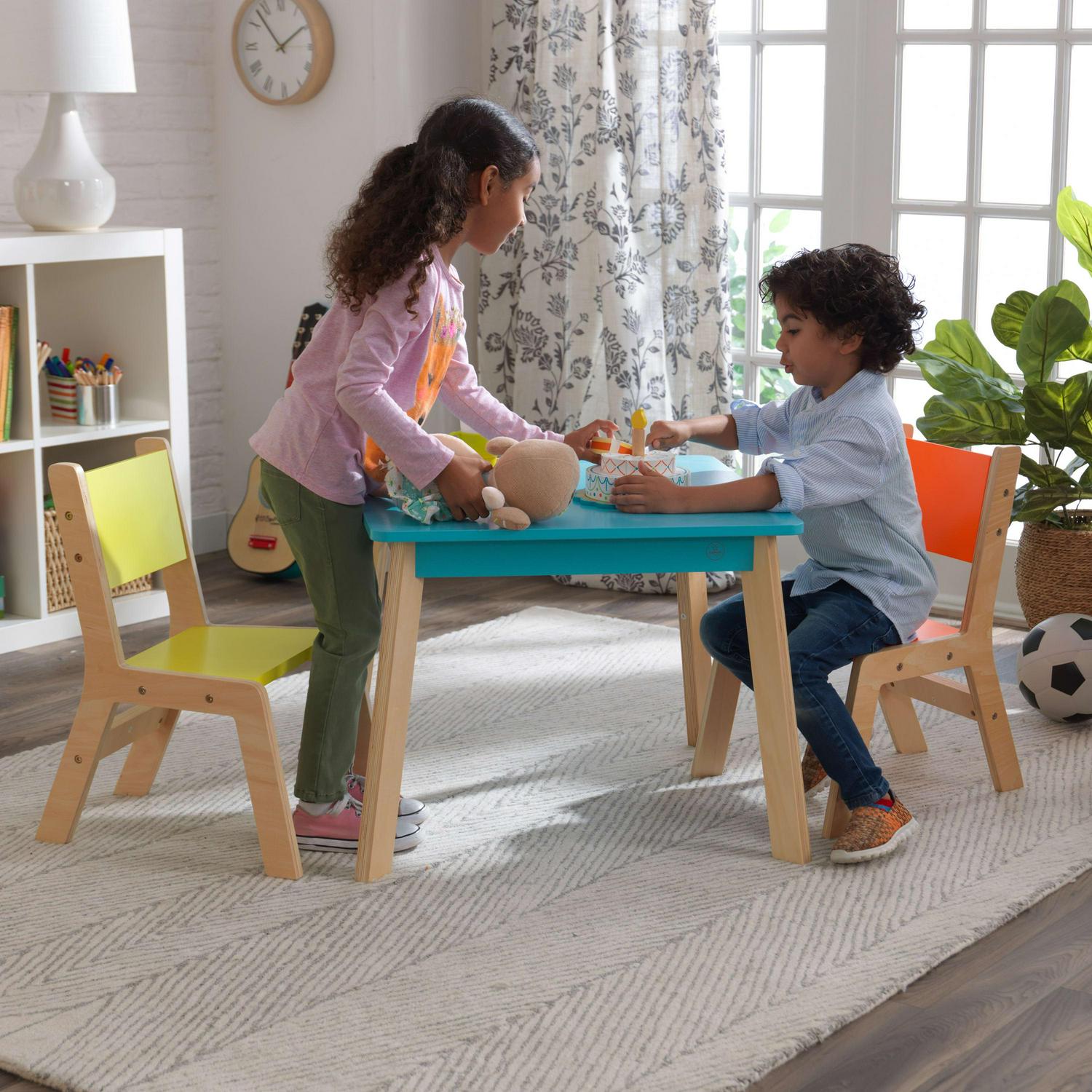 KidKraft Childrens Modern Table and Chair Set， Natural and Highlighter