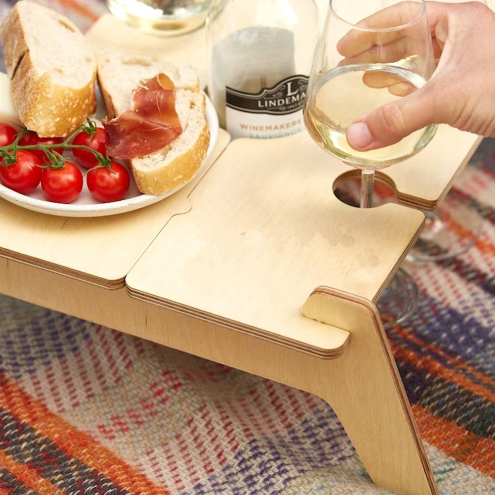 GLFILL Portable Picnic Table Wooden Foldable Champagne Snack Cheese Tray Indoor/Outdoor