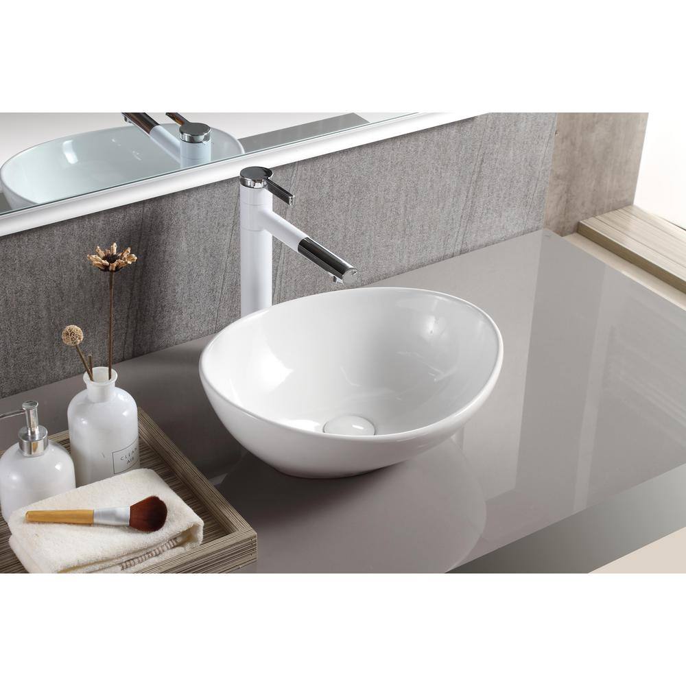 Elanti Oval Vessel Bathroom Sink in White EC9838