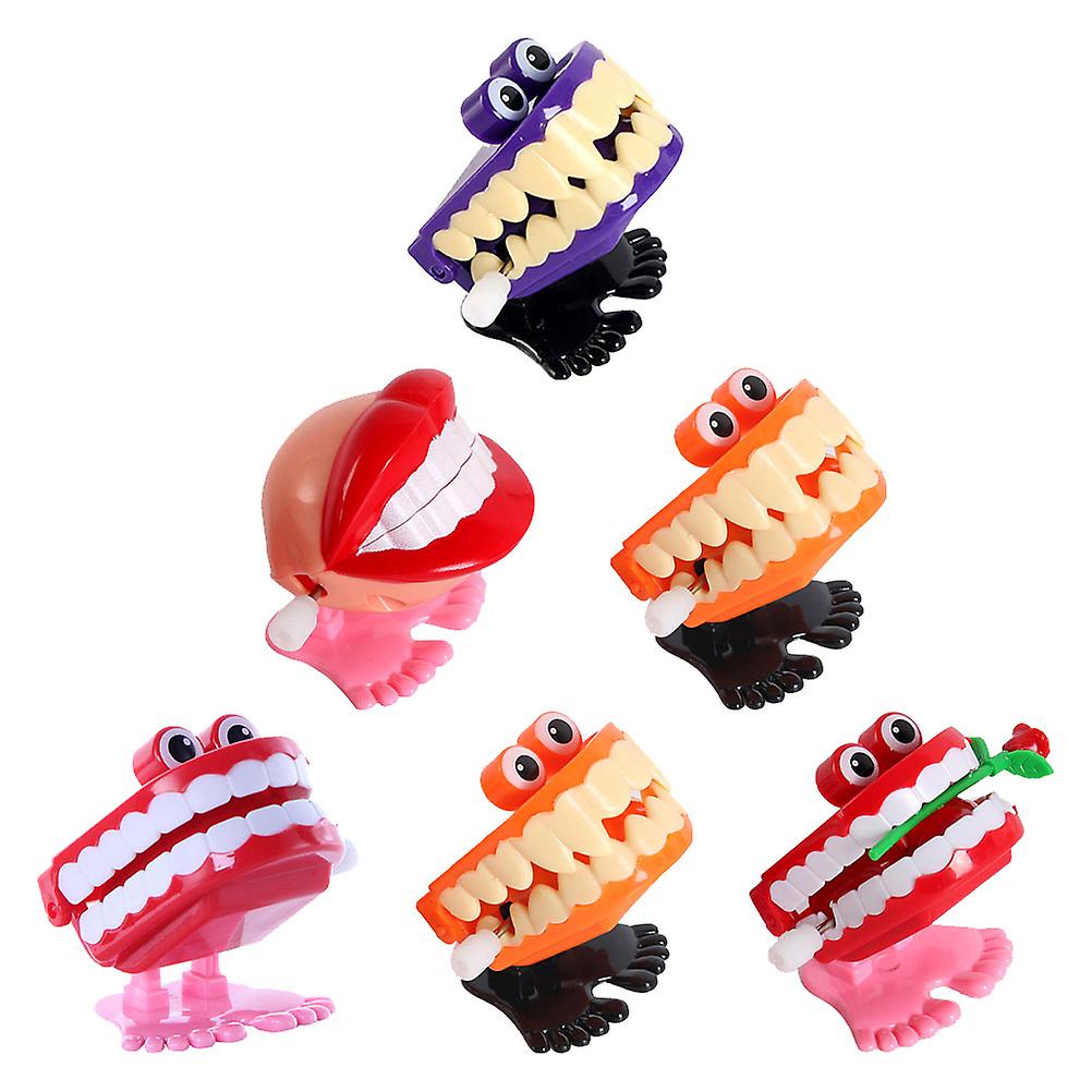 6pcs Wind-up Chattering Teeth Toys Funny Walking Teeth Toy (random Color)