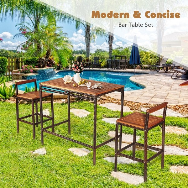 Gymax 3PCS Patio Bar Set Dining Set Outdoor Furniture Set w/ Wooden