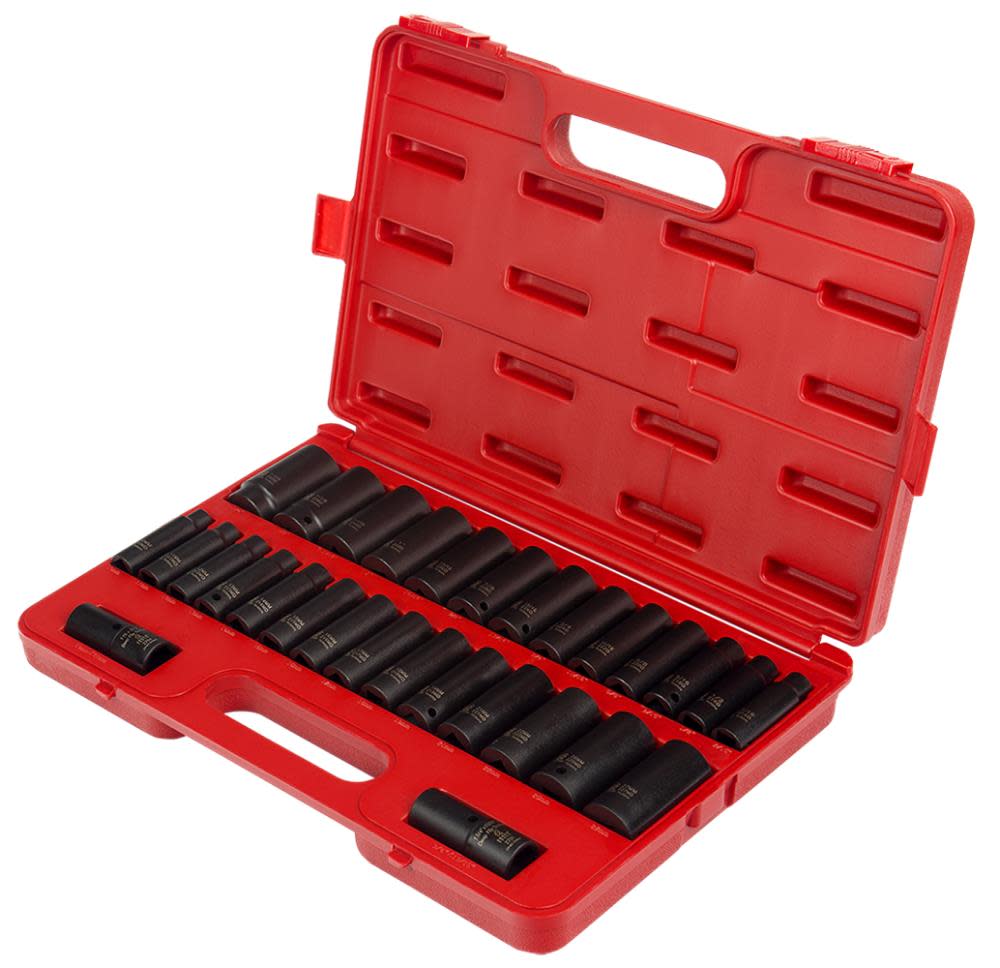 29 pc. 1/2 In. Dr. SAE and Metric Double Deep Impact Socket Set ;