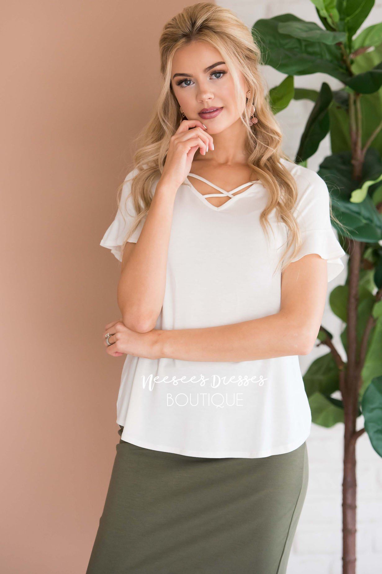 Criss Cross Flutter Sleeve Top