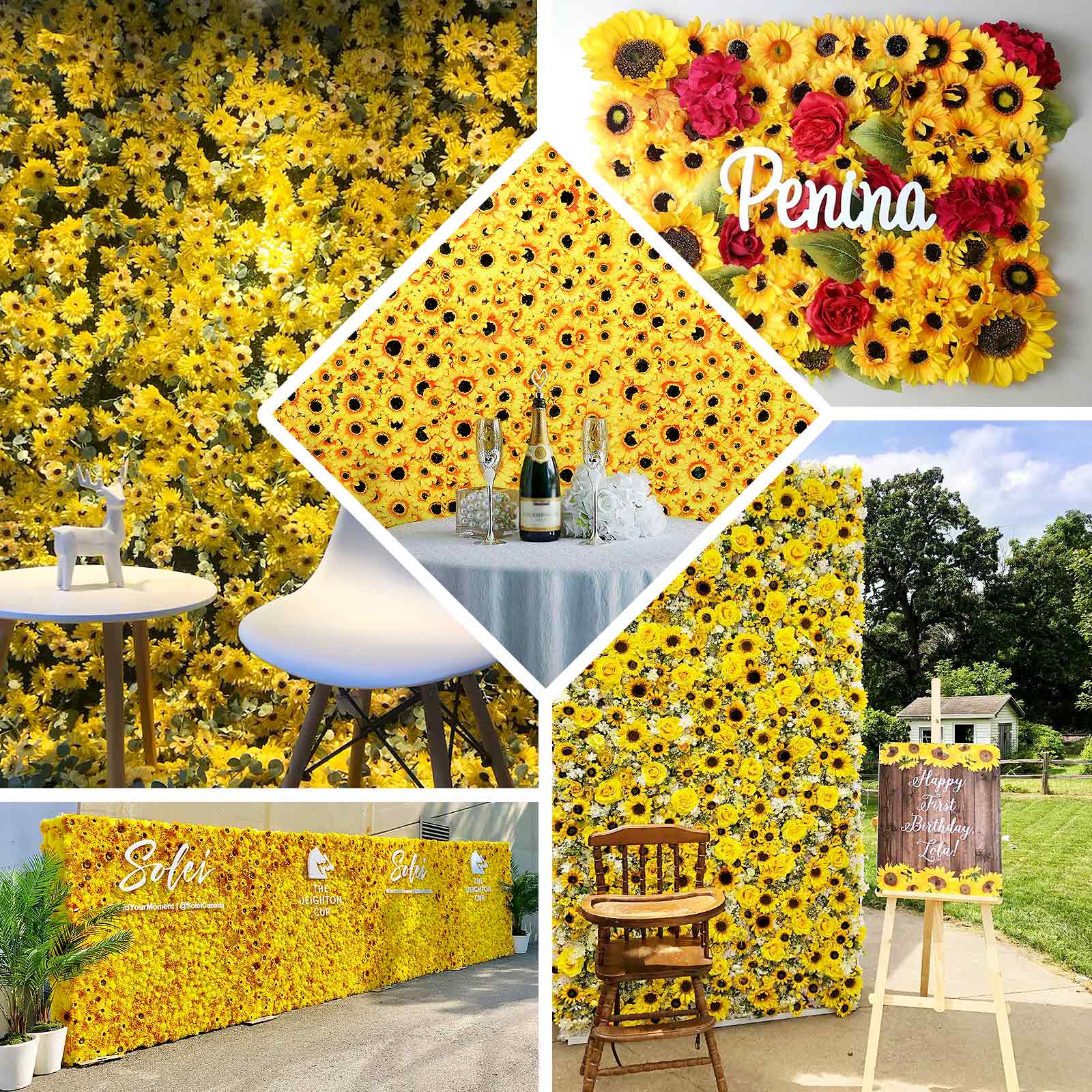 Artificial Sunflower Wall Mat Backdrop, Flower Wall Decor, Indoor/Outdoor UV Protected 4 Artificial Panels 11 Sq ft.