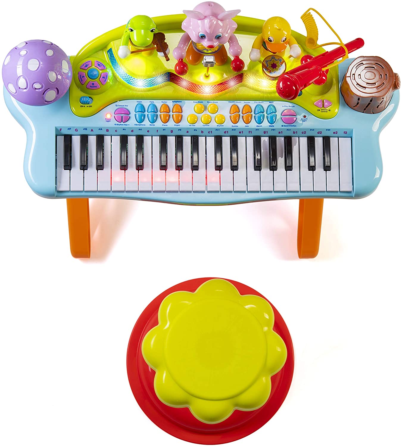 Prextex Kids Toy Piano Set with Real Working Microphone and Record， Playback， Synthesizer and Stool