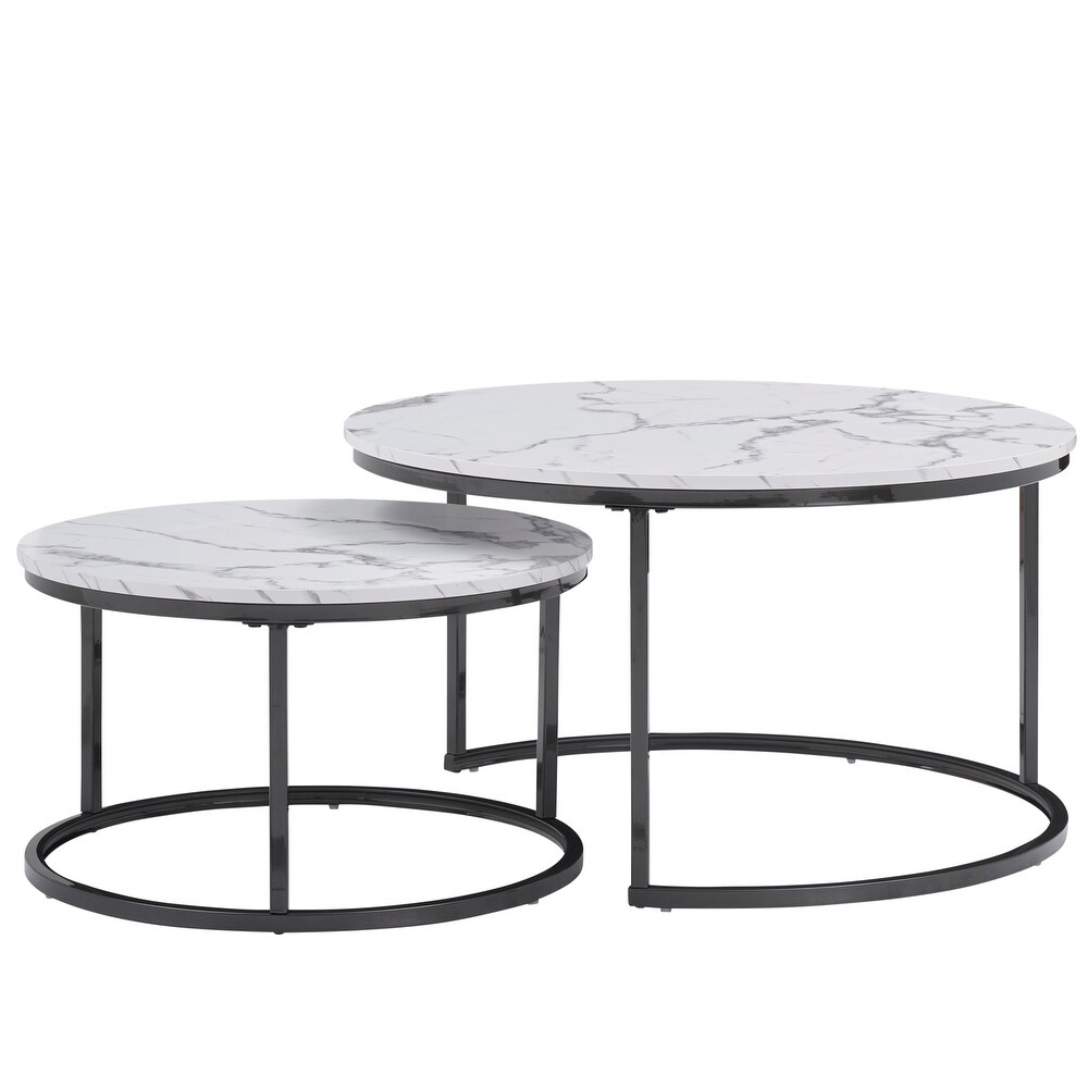 Elegant Marble Style Coffee Table with Iron Frame