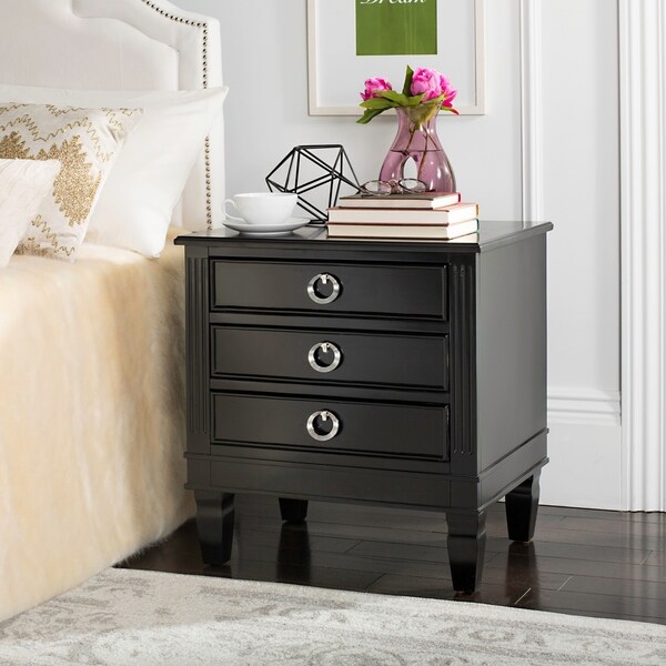 SAFAVIEH Kira Three Drawer Black / Black Night Stand - - 14428356