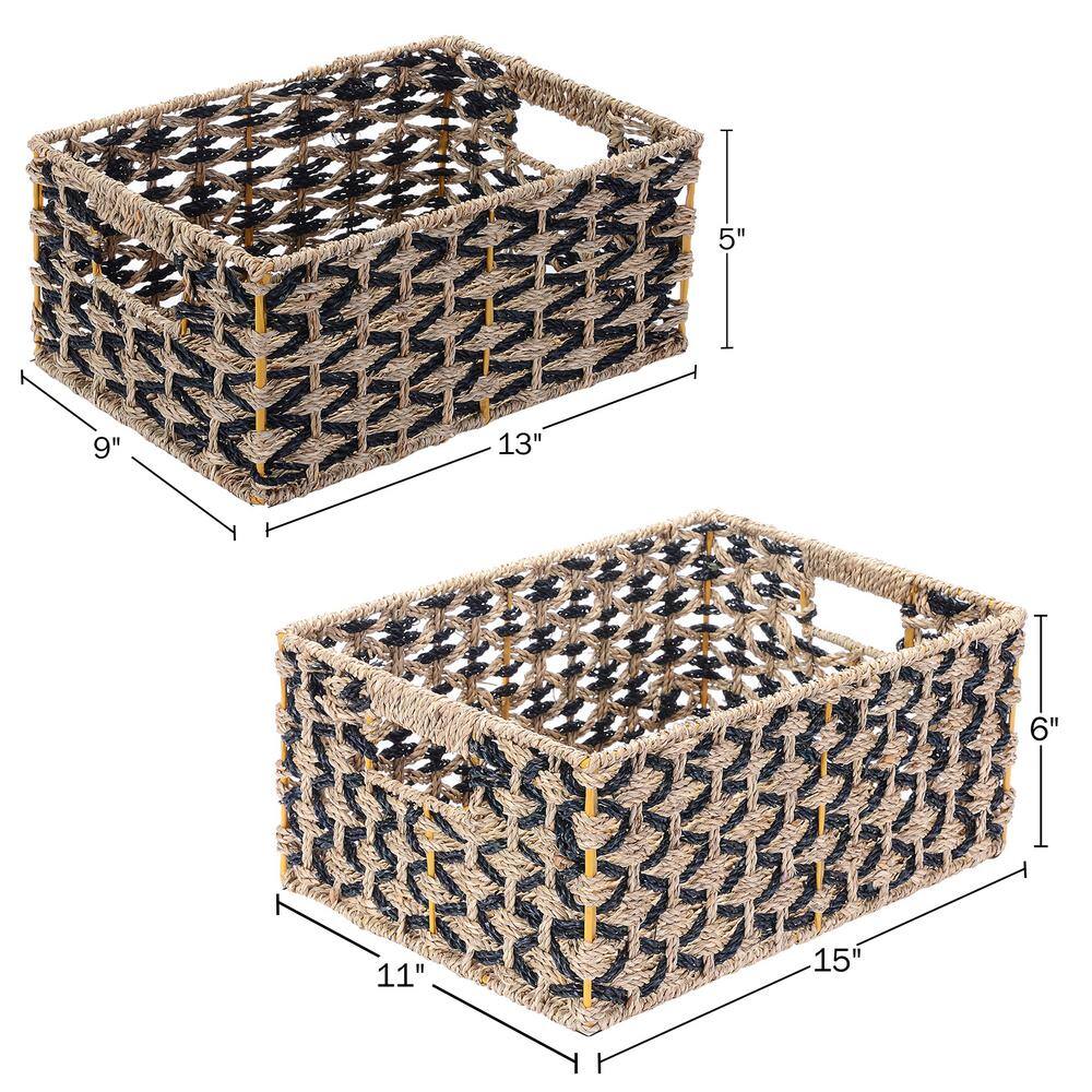 6 in. H x 11 in. W x 15 in. D Black and Natural Water Hyacinth Nesting Cube Storage Bins (Set of 4) SH-BUND215