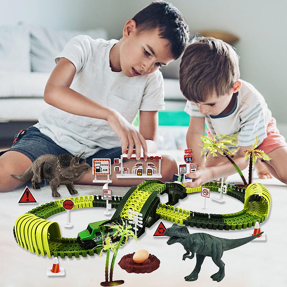 166 Pcs Children Dinosaur Track Toy Diy Assembly Holiday Gift Children Electric Track Toy Set Green